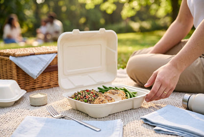 Karmic Clamshells - Bagasse Takeout Containers 9" x 6" x 3"