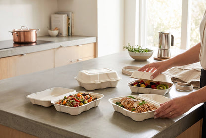 Karmic Clamshells - Bagasse Takeout Containers 9" x 6" x 3"